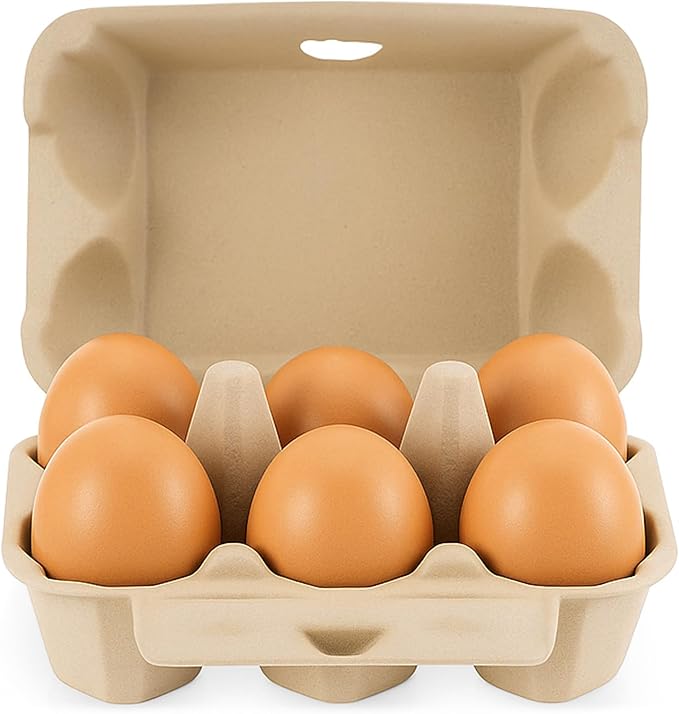 50 Pack Bulk Empty Egg Cartons,6 Count Blank Natural Pulp Half Dozen Egg Cartons, Reusable Cardboard Eggs Carton Storage Containers for Kitchen, Farm, Picnic, Travel