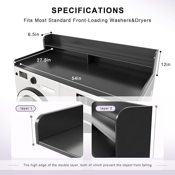 2-Tier Washer and Dryer Countertop Shelf, White Laundry Topper with Non-Slip Pads, Laundry Room Storage & Organization for Small Apartment Kitchen