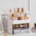 Makeup Organizer for Vanity,Vanity Organizer with 2 Drawers,Makeup&Skincare Organizers Countertop,Cosmetic Display Case,Vanity Storage Box(White)