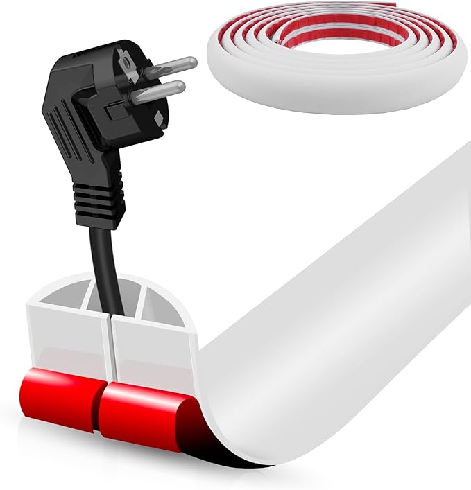 Floor Cord Cover Self Adhesive Cord Hider,20FT Cable Management, Extension Strip Protector for Wires, Prevent Cable Trips for Offices, Gyms, Exhibitions Cavity:0.39"(W) x 0.27"(H) White