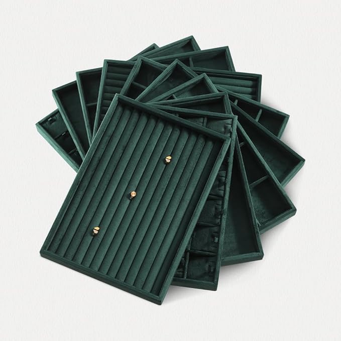 Velvet Stackable Jewelry Display Tray, 24 Grid Earring Ring Storage Tray, Drawer Divider Jewelry Accessories Organizer Plate (Green)