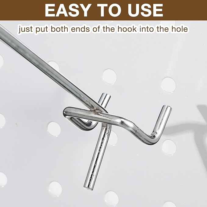Funrous 100 Pack Peg Board Hooks Stainless Steel Pegboard Hooks Shelving Display Hanging Peg Board Holders for 1/8 and 1/4 Garage Storage Tools Organizer(12 inch)