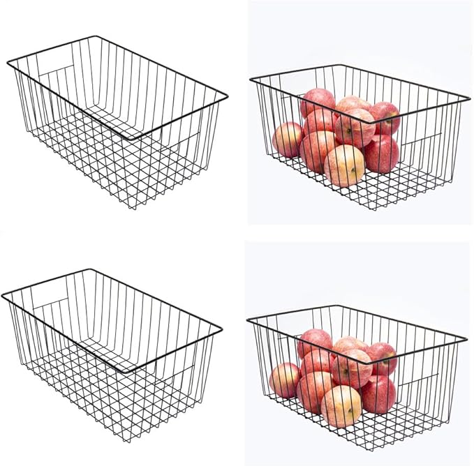 16inch Upright Freezer Organizer Baskets for 13-14,16-21 cu.ft Standup Freezer, Settle freezer chaos and reduce food waste effectively, Durable, Fully Use Space, Improve Air Circulate, Black, 4pcs