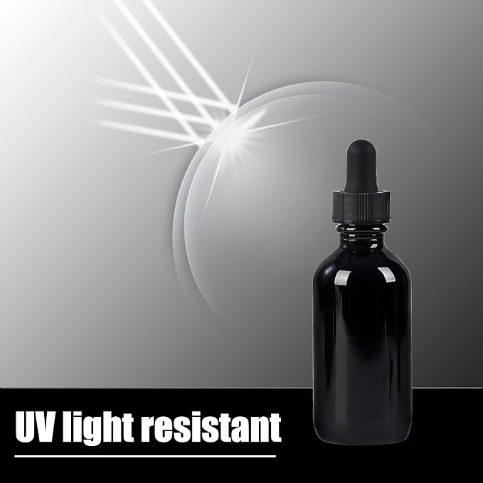 12 Pcs, 2oz Glass Dropper Bottle, Leakproof Tincture Bottles with Dropper, Black Reusable Eye Dropper Bottle, for All Kinds of Liquids (Black, 2oz-12pcs)