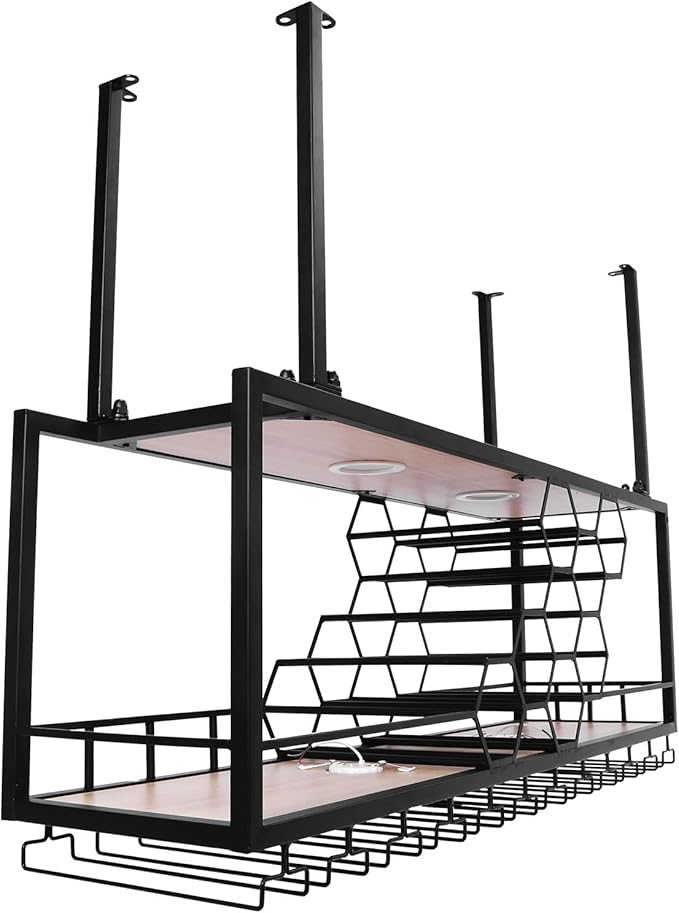 Metal Hanging Wine Rack, Metal Bar Liquor Bottle Display Shelf Wall Wine Storage Rack (120x30x40cm Black)