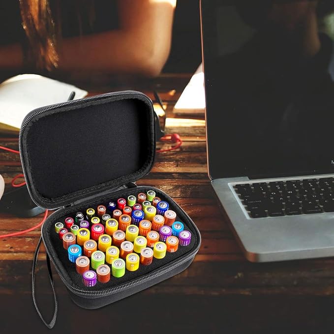Comecase Hard Battery Organizer Storage Box Carrying Case Bag - Holds 32 x AA, 20 x AAA, Total 52 Batteries [Tester Not Included]
