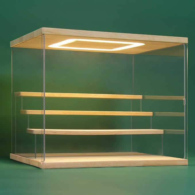 NONEMEY Clear Acrylic Display Case Stand with LED Light 2/3/4/5/6 Tier Storage Box Showcase Dustproof Organizer Box for Collectibles (4Tier 12.4*9.6*10.4inch)