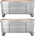 2 Pack - 72" Stainless Steel Rolling Tool Chest with 15 Drawers, Lockable Storage Cabinet, Mobile Workbench, Assembled Large Tool Box with Wheels for Garage Workshop (2 × HTC7215W1)