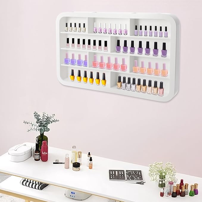 Wall Mounted Nail Polish Racks 4 Tier Hanging Nail Polish Storage Holder Cosmetic Display Stand Nail Polish Shelf Organizer for Home Salon Business Spa