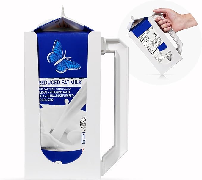 Carton Caddy XL Half Gallon Milk Carton Holder with Handle, Juice Box, Soda Bottle and Milk Half Gallon Holder with Handle, Rust Free, Dishwasher Safe, Reusable, Easy to Clean, Ergonomic
