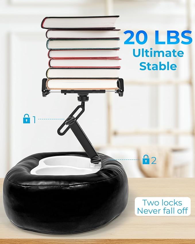Tablet Pillow Stand with Storage Liner - Leatherette, Stable Support for 6.1-15.6 Inch Devices, Waterproof & Foldable for Sofa/Bed/Floor, Fit Thickness Case for iPad Pro/Air/Mini, Galaxy Tab