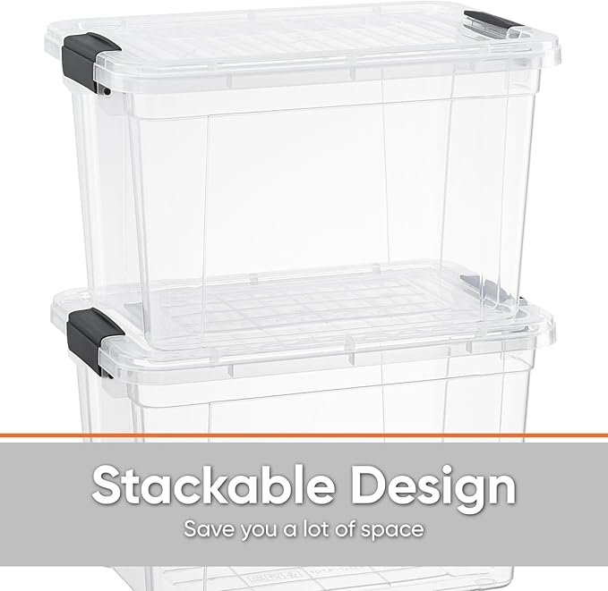 Superio Clear Storage Box with Lid, 4.7 Quart Plastic Container Bins for Organizing, Stackable Crates, BPA Free, Non Toxic, Odor Free, Organizers for Home, Office, School, and Dorm