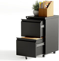 2-Drawer Rolling Metal File Cabinet with Lock – Under Desk Mobile Storage – Fits Legal/Letter/A4 Documents – Home Office Use – Black