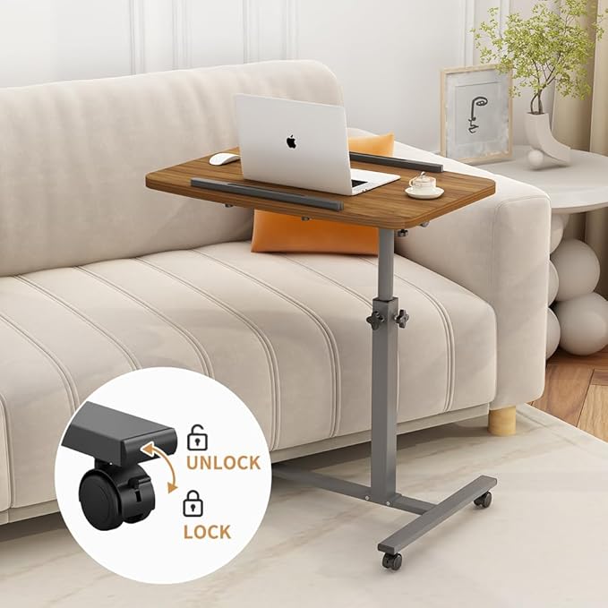 Laptop Lap Desk, Mobile Adjustable Overbed Bedside Table with Wheels, Portable Standing Bed Desk, Rolling lapdesk Lap desks for Adults with Casters& Mouse Pad