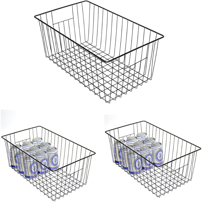 16inch Upright Freezer Organizer Baskets for 13-14,16-21 cu.ft Standup Freezer, Settle freezer chaos and reduce food waste effectively, Durable, Fully Use Space, Improve Air Circulate, Black, Pack 3