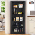 Mid-Century Modern 70" H Tall Coner Storage Cabinet with Doors & Adjustable Shelves, Wood Home Coner Pantry Hutch for Kitchen, Dining Living Room, Bathroom, Antique Dispaly (Black)