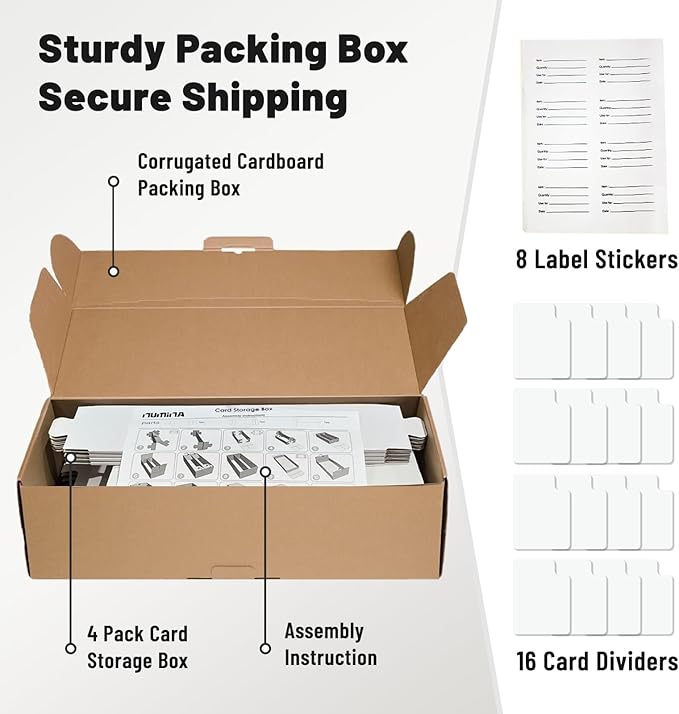 NUMINA 4 Pack 1800 Card High Capacity Storage Box for Trading Card Collection, Sports Card Organizer Set, Heavy Duty 2 Row Cardboard Box with Dividers for TCG/Magic/MTG