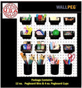 WallPeg Pegboard Bins & Cups - 12 Each 5" Bins and 4 Each 5" Cups - Hooks to Peg Board Panel Organize Hardware Arrange Accessories Workbench Tool Organizer Garage Storage -Made in USA-