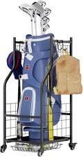 Golf Organizer for Garage, 3 Bag Golf Bag Holder Stand with Shelves & Club Rack, Multi-Functional Adjustable Golf Equipment Storage System