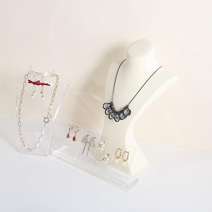 GemeShou Beige necklace storage hanger stand jewelry organizer, Velvet jewelry stand necklace holder, jewelry mannequin bust for necklaces, jewelry bust display stands【Beige-Large height 12 inch】