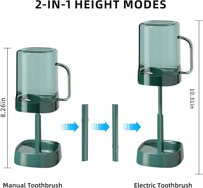Toothbrush Holder with Cover/Cup, Bathroom Counter Organizer for Regular and Electric Toothbrushes and Toothpaste, Sleek Modern Bathroom Accessories, Green