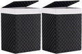 Foldable Laundry Hamper Basket with Lid by Fiona's magic, Handwoven 96L Large Clothes Hamper with Removable Liner Bags, Collapsible Tall Hamper for Bedroom, Bathroom and Dorm Organizer, 2Pack, Black