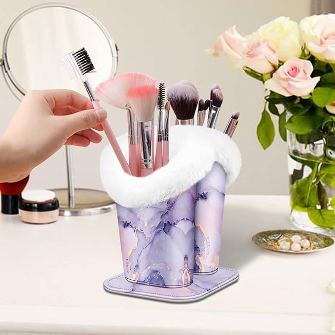 Fintie Plush Lined Double Eyeglasses Holder with Magnetic Base, Glasses Stand Case Organizer for Desk, Nightstand, Office, Lilac Marble