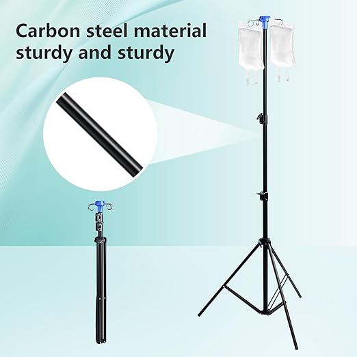 Lefeke IV Pole Portable for Traveling, Adjustable IV Stand with Hooks, Medical IV Drip Infusion Bag Holder, IV Fluids Floor Stand (Black)