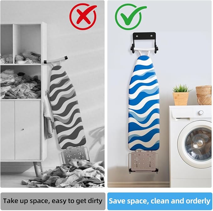 Ironing Board Holder Wall Mount, 5-Inch Wall Mount Ironing Board Hanger, Metal Holder for Laundry Room, Space-Saving & Easy Install,Black