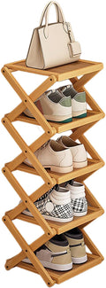 YYW Flat Bamboo Shoe Rack for Entryway, Installation-Free and Folding Vertical Small Shoe Rack, Saves Space Narrow Shoe Racks for Doorway Closet