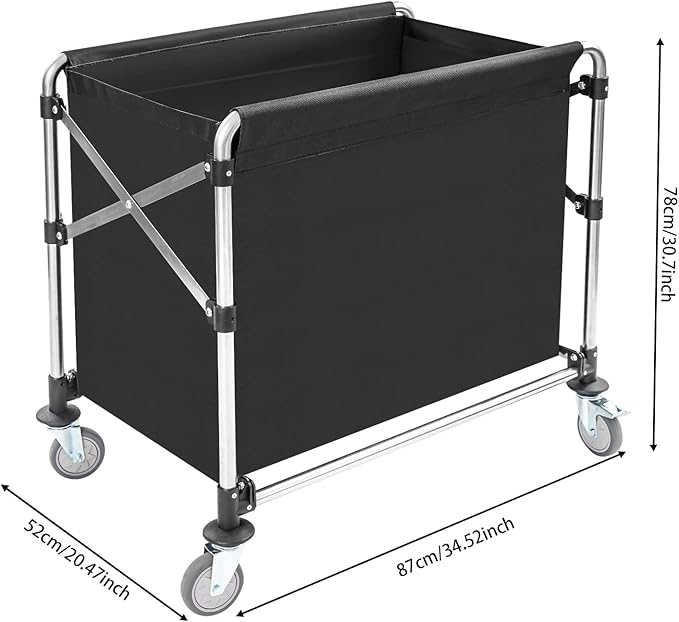 Commercial Laundry Cart with Wheels,Folding Laundry Hamper Cart,Heavy Duty Rolling Basket with Large Capacity,Sorter Trolley for Home Hotel Apartment (Black, 34.25 * 20.47 * 30.7in)