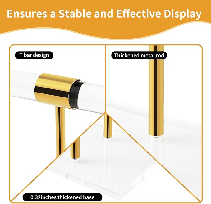 Acrylic Bracelet Holder, Necklace Holder Display Stand, 2 Tier T-Bar Jewelry Organizer, Stainless Rod Tangle-free Countertop Jewelry Rack for Vendors Retail Store Home, Gfit for Women