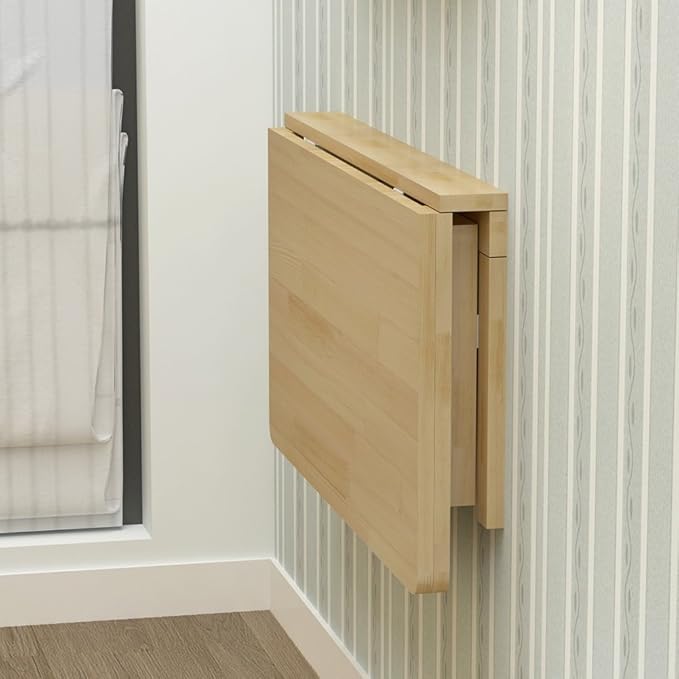 MM MELISEN Fold-Away Wall Table - Natural 31.4x23.6 Inch Wood Table That maximizes Space. Creates Instant Counter Space in Laundry, Kitchen, or Workshop. Ideal for Apartments and dorms