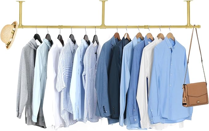 72inch Industrial Pipe Clothes Garment Rack Ceiling Mount For Hanging Rod Bar for Laundry Room Up to Max Load 135Lb