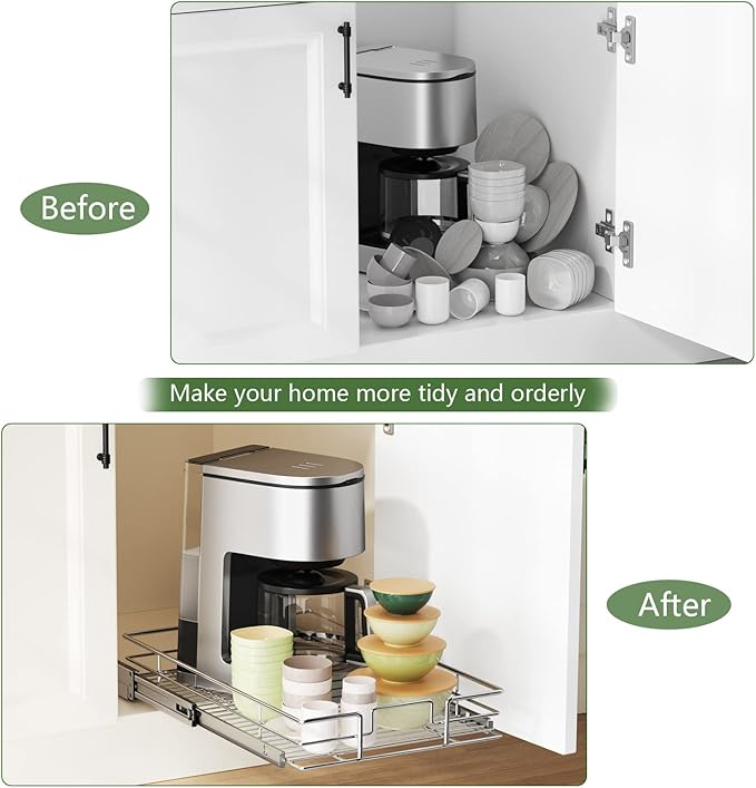 LOVMOR Pull Out Cabinet Organizer 27" W x 21½" D, Kitchen Cabinet Pull Out Shelves Slide Out Storage