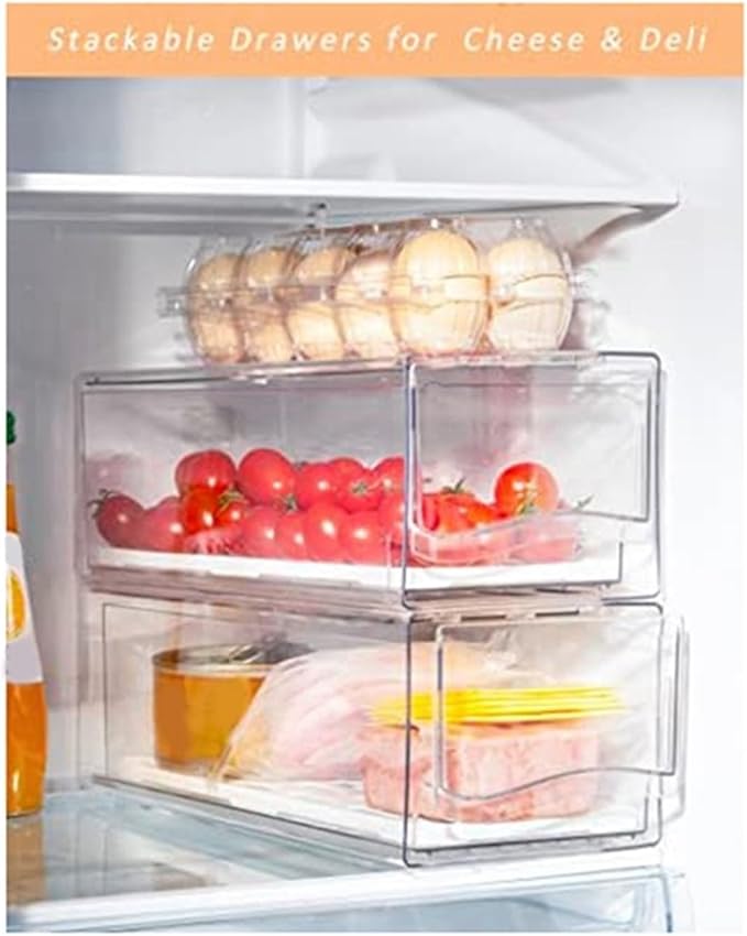 2X Refrigerator Organizer Bins With Pull Out Drawers Fridge Produce Drawer Set，Compatibility For Save Vertical Space-B09B