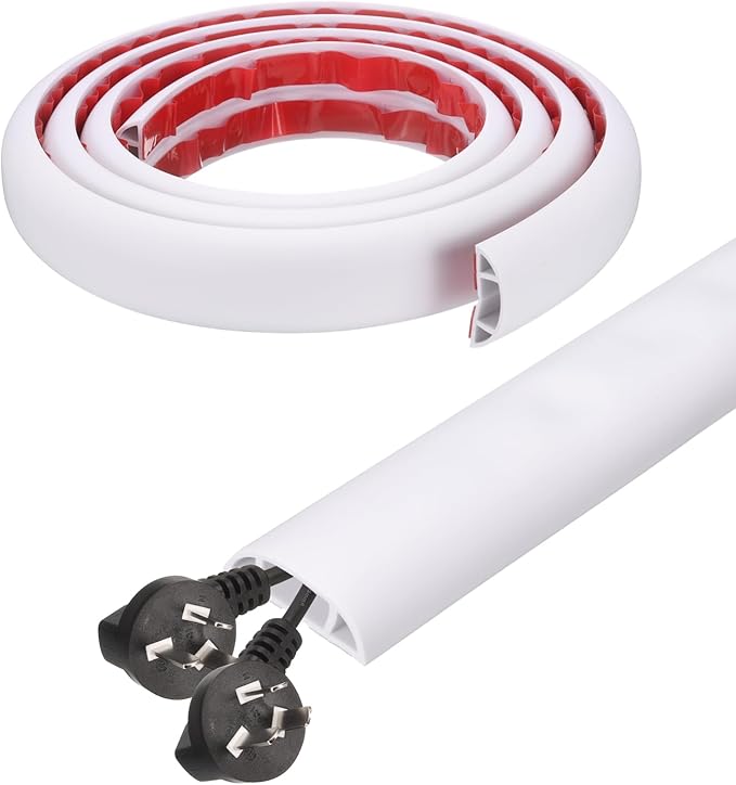 HARFINGTON 6ft Cord Cover Floor W0.6 x H0.33 Inner Channel PVC Hide Extension Cable Floor Wire Hider Wire Covers Protector for Prevent Cable Trips Cables Management, White
