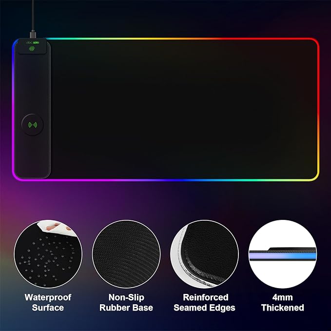 Magnetic Wireless Charging RGB Mouse Pad, 31.5'' x 11.8'' Large LED Gaming Desk Mat, 24 Light Effects, Non-Slip Rubber Base, Waterproof Ultra-Smooth Surface