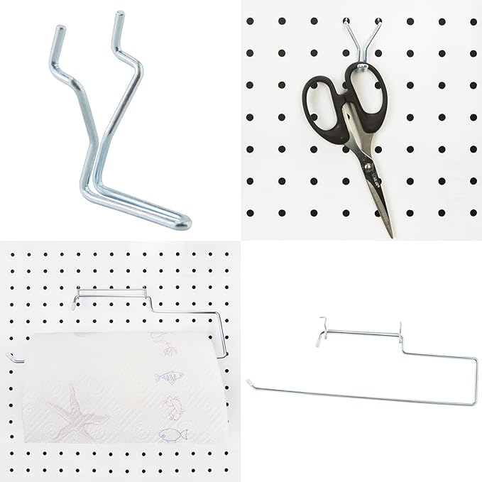 G.CORE Peg Board Organizer 21 Pack, Pegboard Accessories with Baskets Cups Hooks - 1/8" & 1/4" Peg Board Wall Tool Organizers, Utility Holders & Hangers for Garage Craft Workbench (White & White)