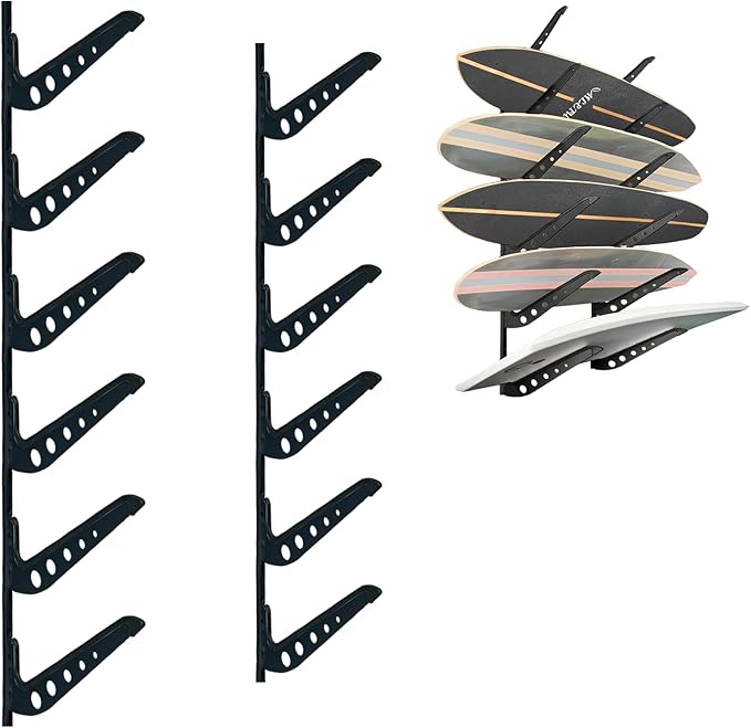 Snowboard Wall Mount, Adjustable 5/6 Board Surfboard Rack, Surfboard Wall Hangers for Surfboard, Wakeboard, and Snowboard Storage at Home or Garage