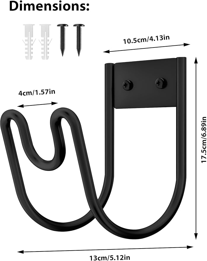 Metal Garden Hose Holder, Wall Mounted Water Hose Hanger, Solid Hose Hook for Garden Garage Water Hose/Extension Cords/Vacuum Lines (Black)