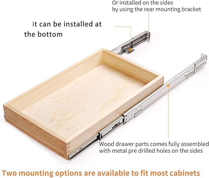 22”W x 21”D x 3”H Soft Close Slide Out Wood Drawer Organizer for Kitchen, Bottom and Side Assembly (Cabinet Opening>23.5 inches for Bottom Assembly, Opening= 23 inches for Side Assembly)