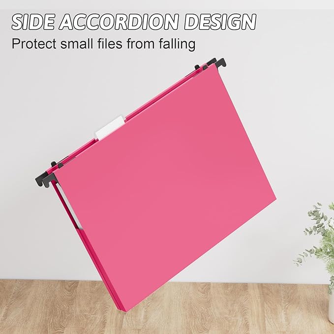 Plastic Hanging File Folders 1 Inch Expansion Letter Size,12 Pack Reinforced Heavy Duty Hang Folder with Tabs,Colored Expandable Hanging Files with Side,File Cabinet Folders for Bulky Files