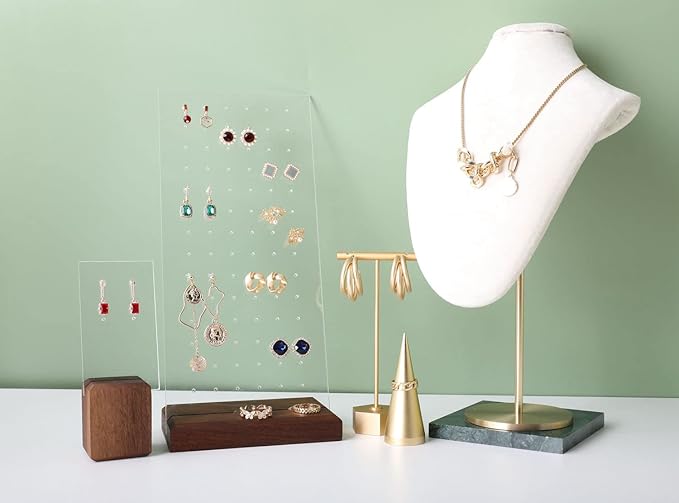 GemeShou walnut earring display for selling jewelry, wooden earring holder for studs display, small jewelry studs display board for show【Wood stand with acrylic board-Walnut】