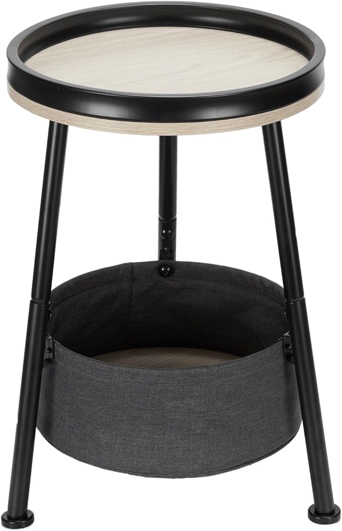 Small Round End Table, 2 Tier Side Table with Storage Basket, 11.8'D*17.8'H, Sofa Side Table, Small Round Nightstand