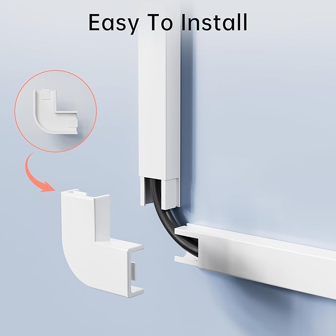 Yecaye PVC Wire Covers for Cords on Wall, One-Cord Cable Concealer Kit, Paintable Cable Raceway Management, Cord Hider, Max for 2 Small Cords for Home Office, W0.59in H0.4in