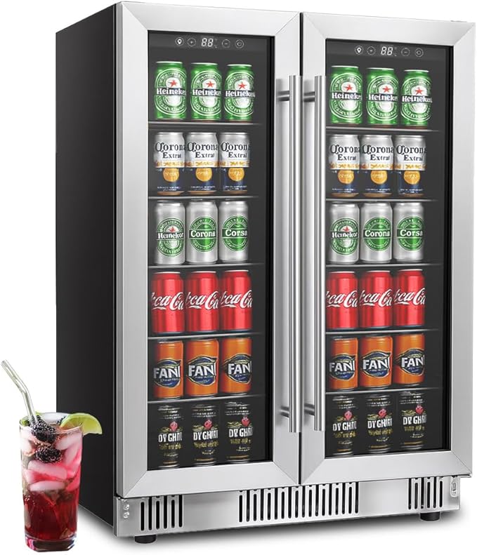 Dual Zone Wine and Beverage Refrigerator, 176 Can 42 Bottle Capacity Cooler, Built-in or Freestanding Mini Fridge with Glass Door, LED Light, Adjustable Shelves, Temperature Control 37°F–61°F