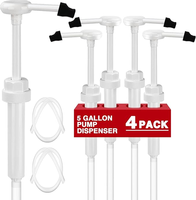 4 Pcs 5 Gallon Pump Dispenser 38-400 1 oz Dispenser Pump for Large Gallon Bucket with 50cm Extended Tube, Cap to Avoid Dripping, Great for Shampoo, Conditioner, Bleach Liquid, Laundry, Detergent, Oil