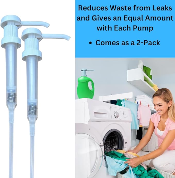 Heavy Duty Pump Dispenser for Gallon Jugs (1oz/2-Pack) Leak Proof Pump Dispenser for Shampoo, Laundry Detergent, Liquid, Water, Popcorn Butter, Snow Cone Syrup, Oils, 1 Gallon BPA-Free Dispenser