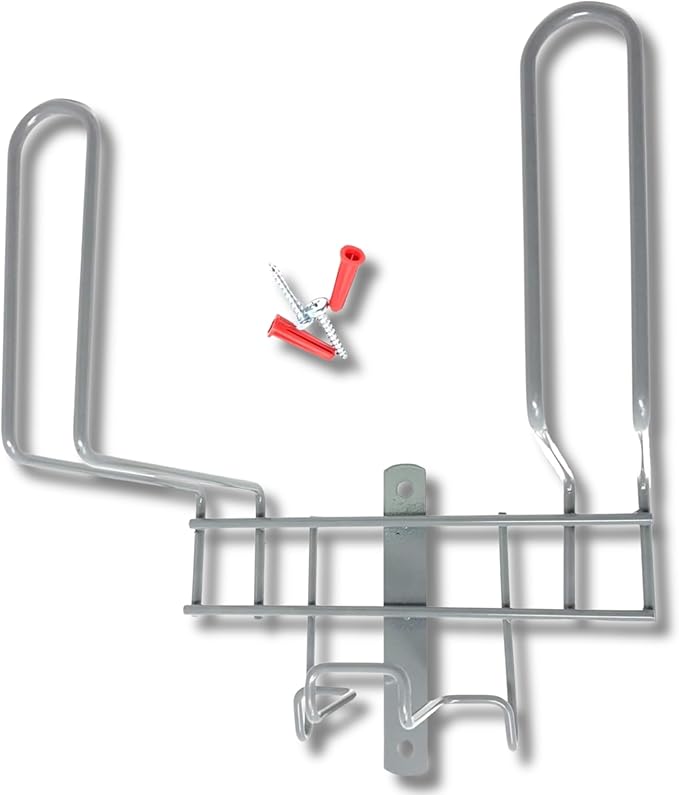 Deluxe Vacuum Hose Hanger – Heavy Duty Metal Wall Mount Storage Rack for Central & Canister Vac Systems – Fits 30-40 Ft Hose – Includes Screws & Anchors – Gray